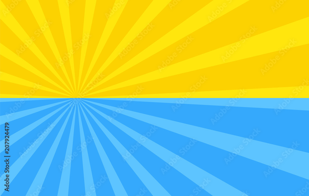 Abstract background with cartoon rays of yellow and blue color. Sun and  ocean, summer template for your projects. The cartoon sun. Flat style Stock  Vector | Adobe Stock