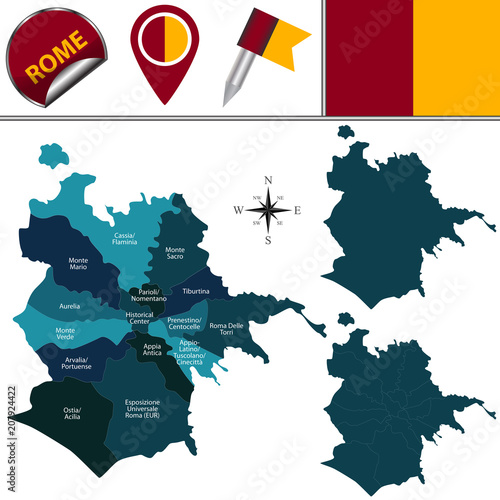 Map of Rome, Italy with Subdivisions