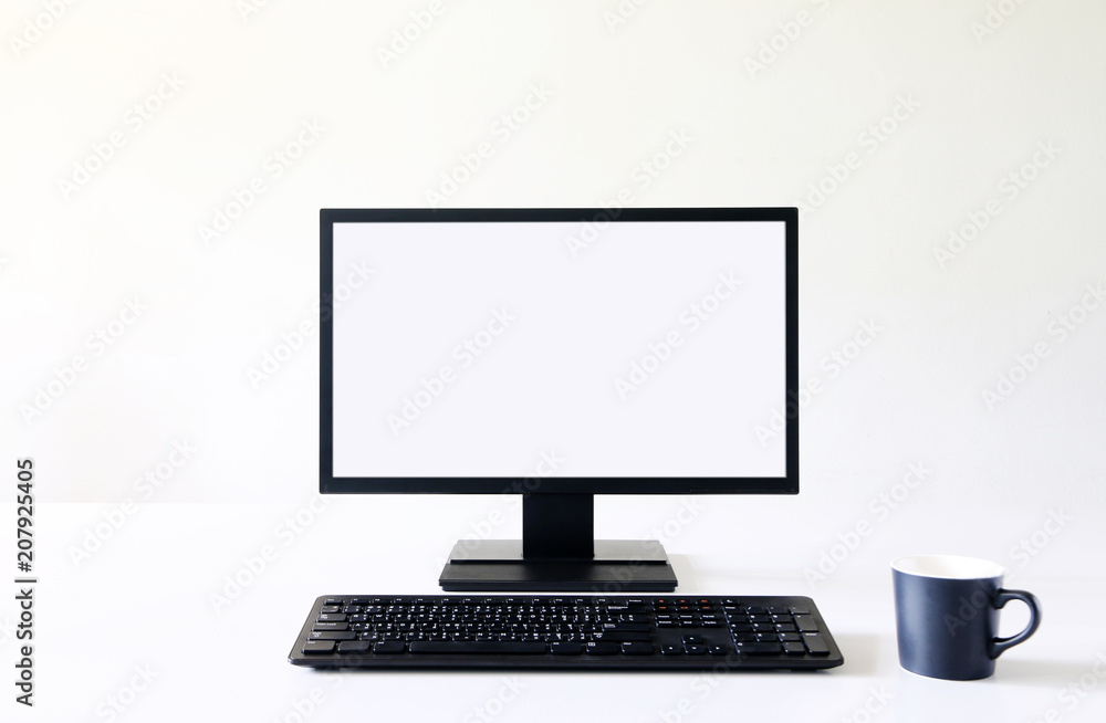blank screen Computer, Desktop PC. for business on work table front view blank screen Computer, Desktop PC. for business on work table front view