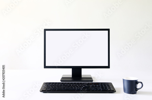 blank screen Computer, Desktop PC. for business on work table front view