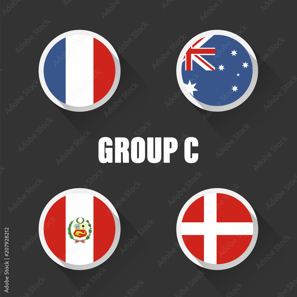 Groups football world championship in Russia. Vector illustration country flags.