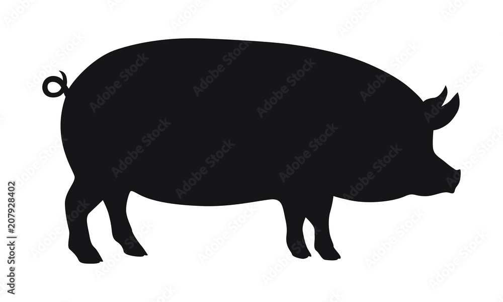 Pig graphic icon. Pig black silhouette isolated on white background. Vector illustration Pig graphic icon. Pig black silhouette isolated on white background. Vector illustration