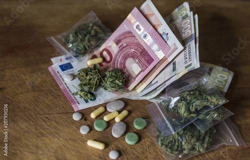 concept of crime drug trafficking for cash money