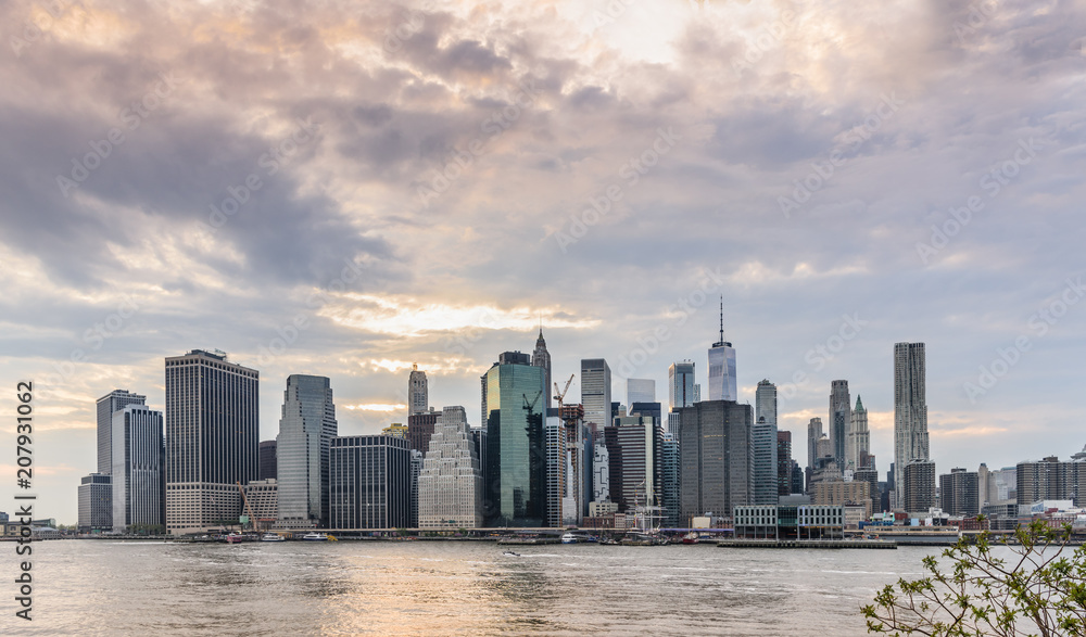 New York city at sunset. Amazing view of Manhattan from Brooklyn