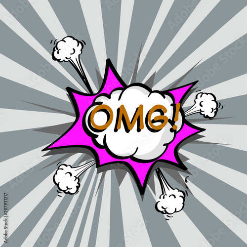 OMG, colorful speech bubble and explosions in pop art style. Elements of design comic books. Vector