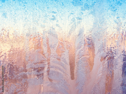 Beautiful texture frozen in ice blue glass