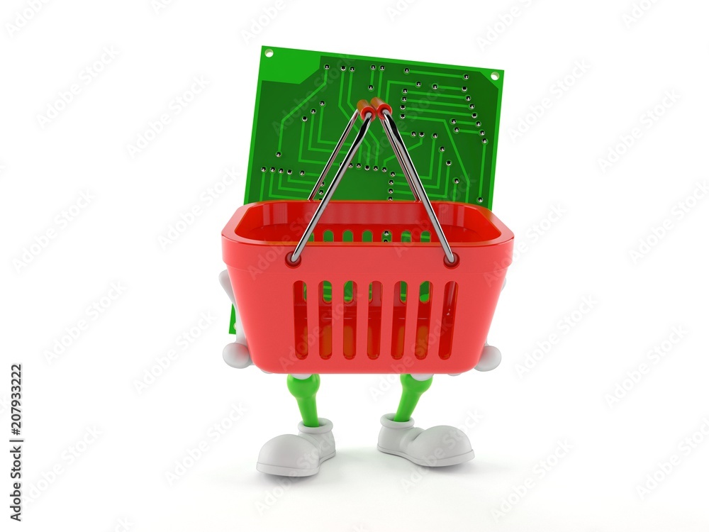 Fototapeta premium Circuit board character holding shopping basket