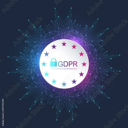 GDPR - General Data Protection Regulation. Dotted Europe map and flag. Protection of personal data. Vector illustration
