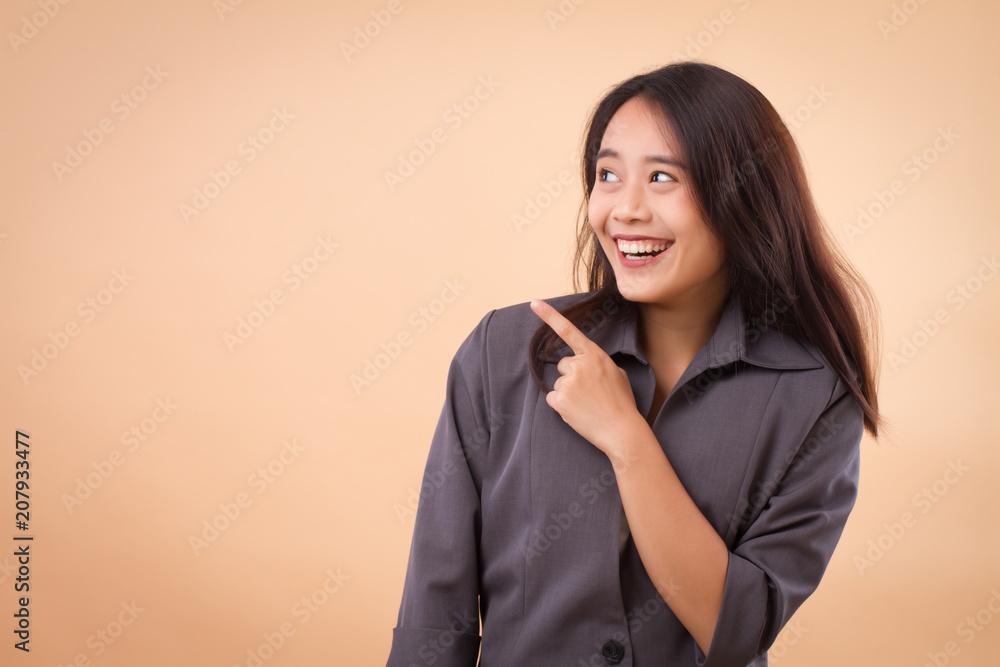 business woman pointing up; portrait of happy smiling asian business woman pointing up; business people pointing, showing, presenting concept; asian young adult woman model business woman pointing up; portrait of happy smiling asian business woman pointing up; business people pointing, showing, presenting concept; asian young adult woman model