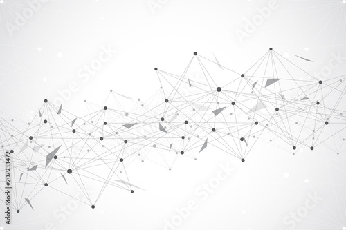 Geometric graphic background molecule and communication. Big data complex with compounds. Perspective backdrop. Minimal array Big data. Digital data visualization. Scientific vector illustration.