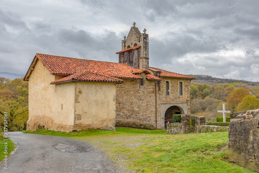The Saint Nicolas d'Harambeltz Church near Ostabat, Via Podiensis, France