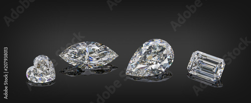 Fotografija Set of luxury colorless transparent sparkling gemstones of various cut shape dia