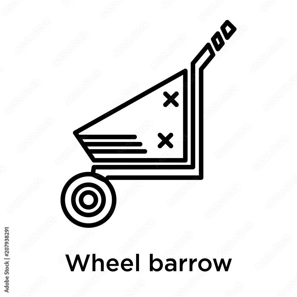 Wheel barrow icon vector sign and symbol isolated on white background, Wheel barrow logo concept Wheel barrow icon vector sign and symbol isolated on white background, Wheel barrow logo concept