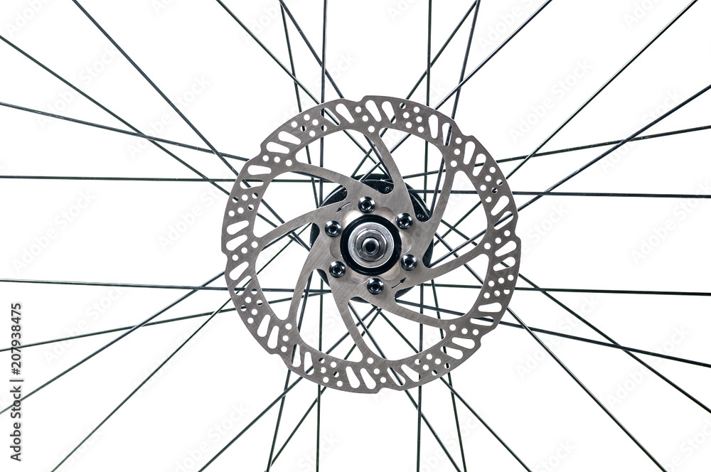 Naklejka premium bicycle wheel with brake disk close-up