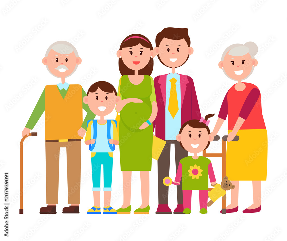 Family Standing Together Vector Illustration Family Standing Together Vector Illustration