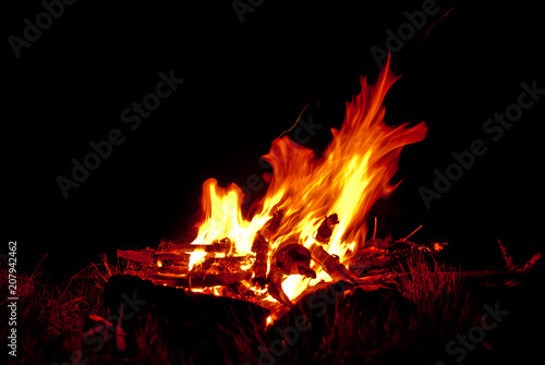 night campfire in carpathians