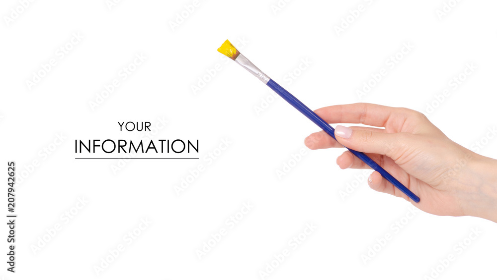 Paint brush for drawing in a hand pattern on a white background isolation Paint brush for drawing in a hand pattern on a white background isolation