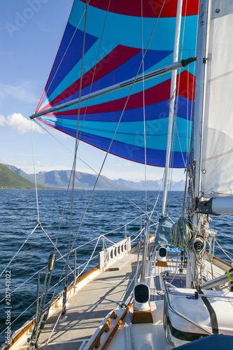 Flying a colorful spinnaker on a seaworthy sailing yacht © Uwe