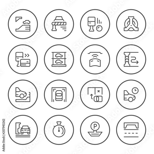 Set round line icons of parking