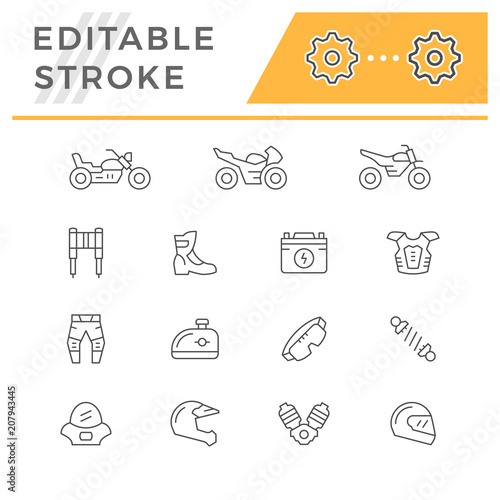 Set of motorcycle related line icons