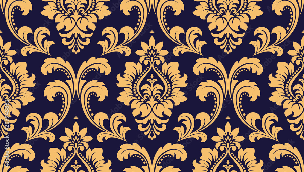 Zichzelf accent Articulatie Wallpaper in the style of Baroque. A seamless vector background. Dark blue  and gold texture. Floral ornament. Graphic vector pattern Stock Vector |  Adobe Stock