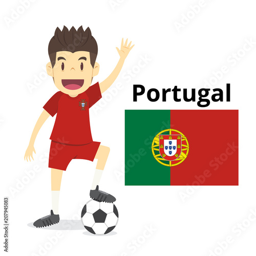Portugal national team cartoon,football World,country flags. 2018 soccer world,isolated on white background. vector illustration