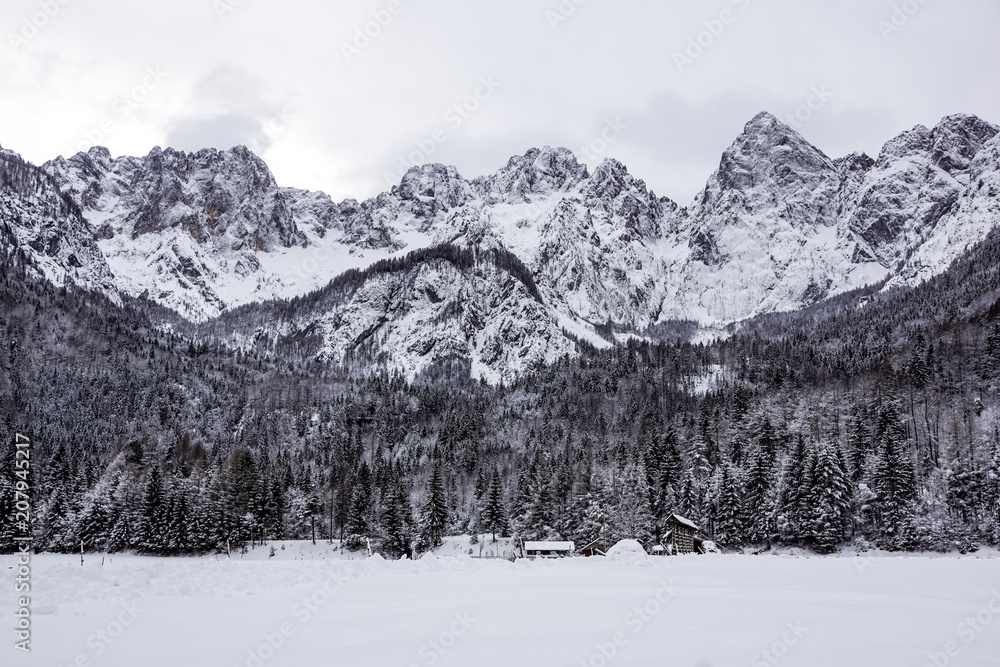 view of snowy mountain peak in a winter days