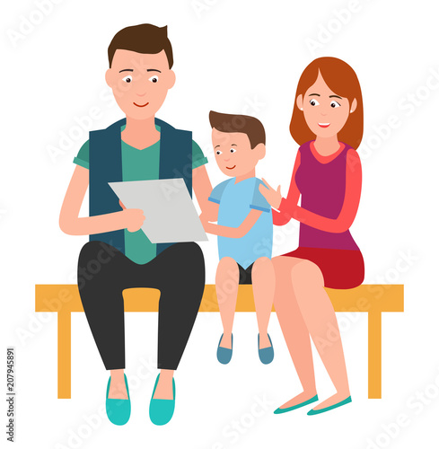 Family Mother Father and Son Sits on Bench List