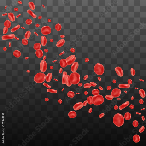 Red blood cell flowing in vein or artery. Vector illustration on transparent background. Healthcare and medical zoom concept.