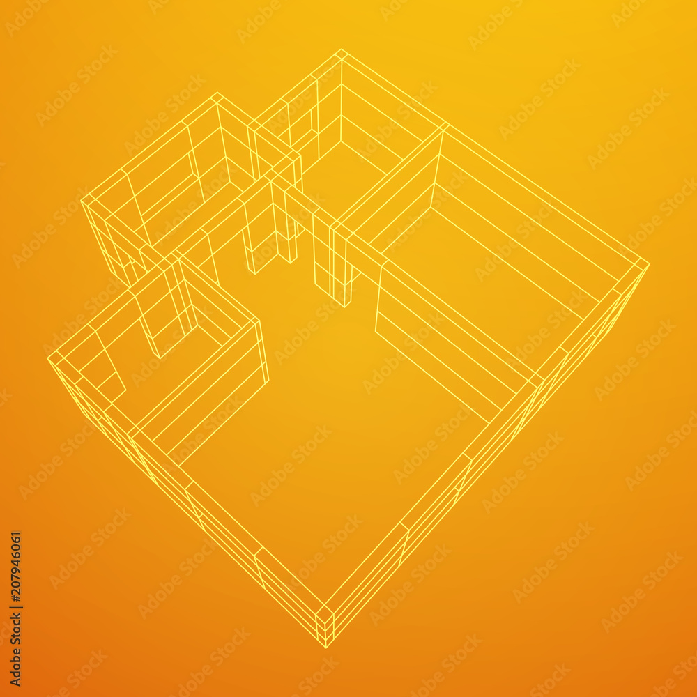 Fototapeta premium Abstract architecture building. Plan of modern house. Wireframe low poly mesh construction.