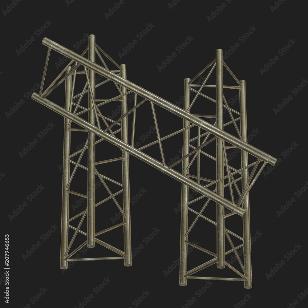 Metal truss girder element. 3d render on black background