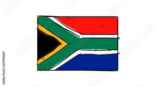 Cartoon, vector hand drawing of South Africa flag illustration