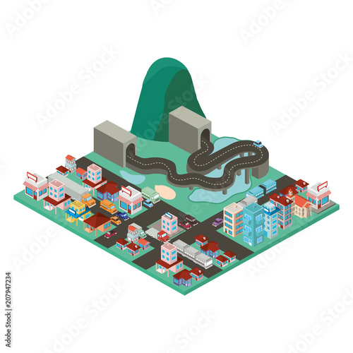 city scape isometric scene vector illustration design