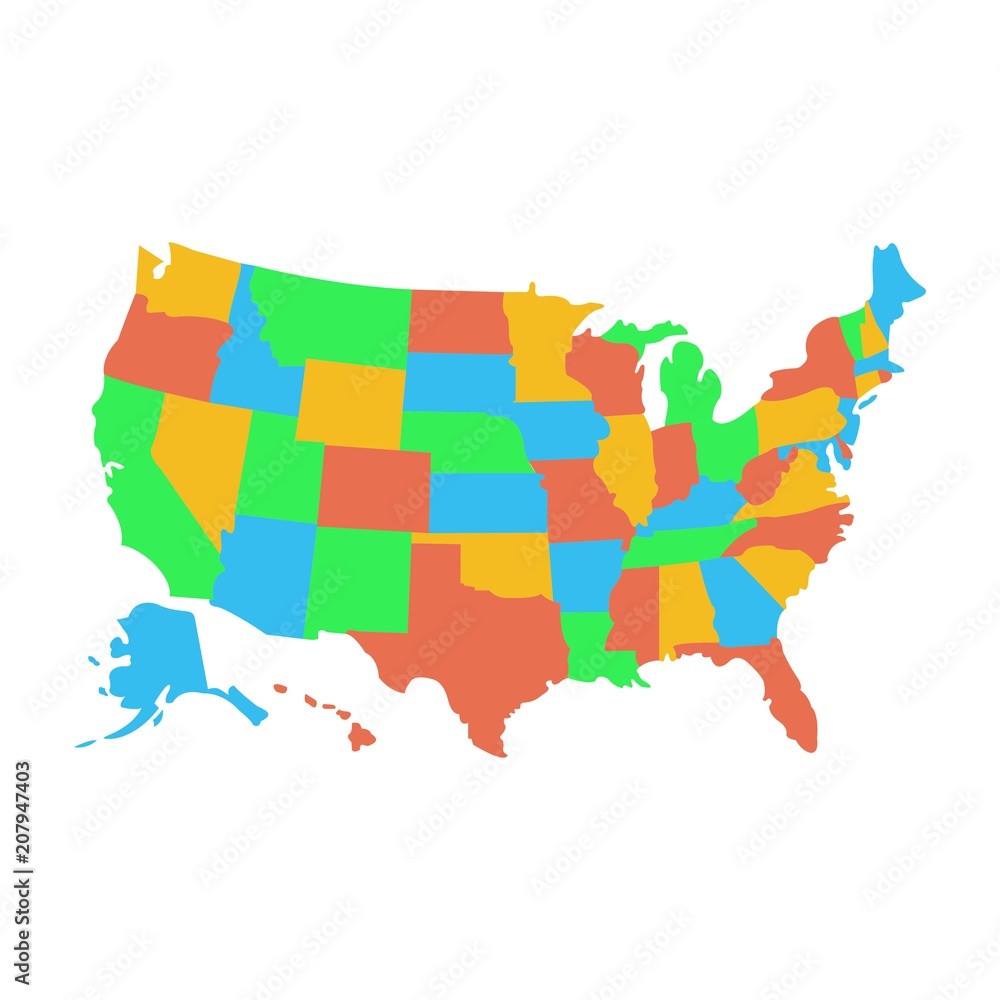 State map of US America. Vector Simple Black Maps. Eps 08. Stock Vector