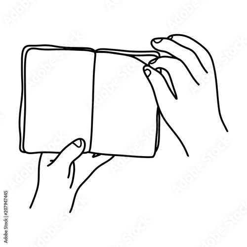 close-up hand flip over to the next page of a book vector illustration sketch doodle hand drawn with black lines isolated on white background