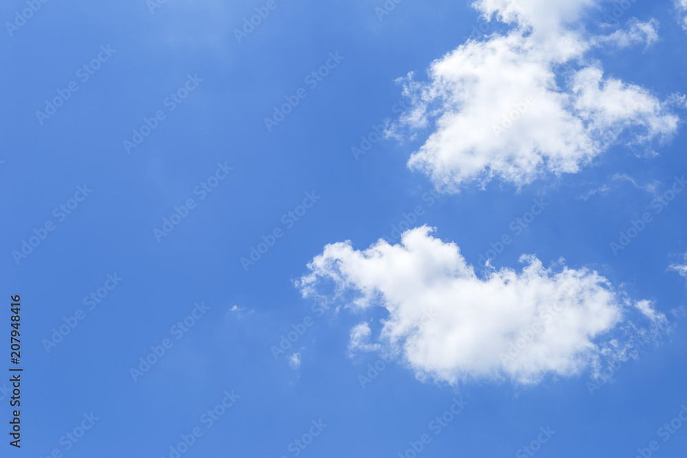 Nature concept background of clear blue sky with white cloud, outdoor summer day light
