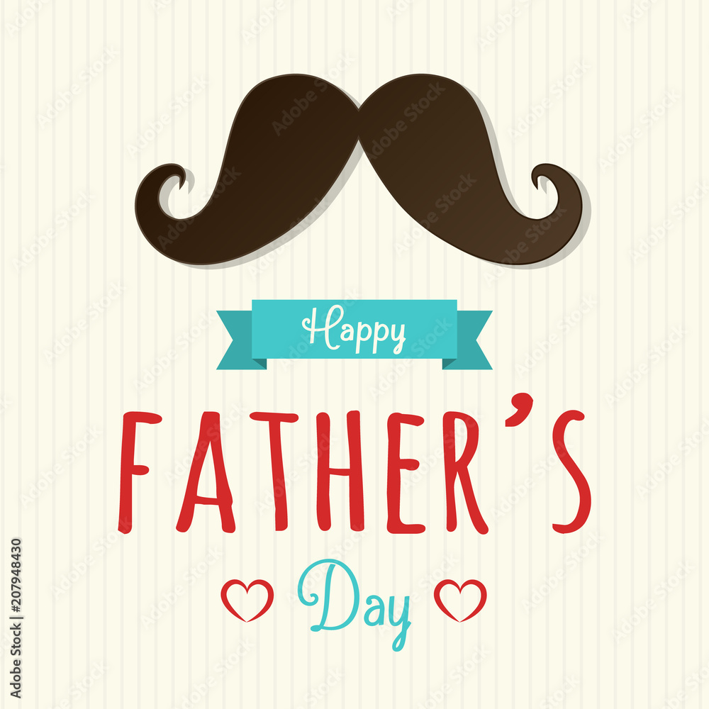 Concept of card with funny moustache for Father's Day. Vector.
