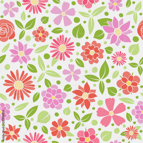Texture with hand drawn flowers. Mother's Day, Woman's Day and Valentine's Day. Vector.