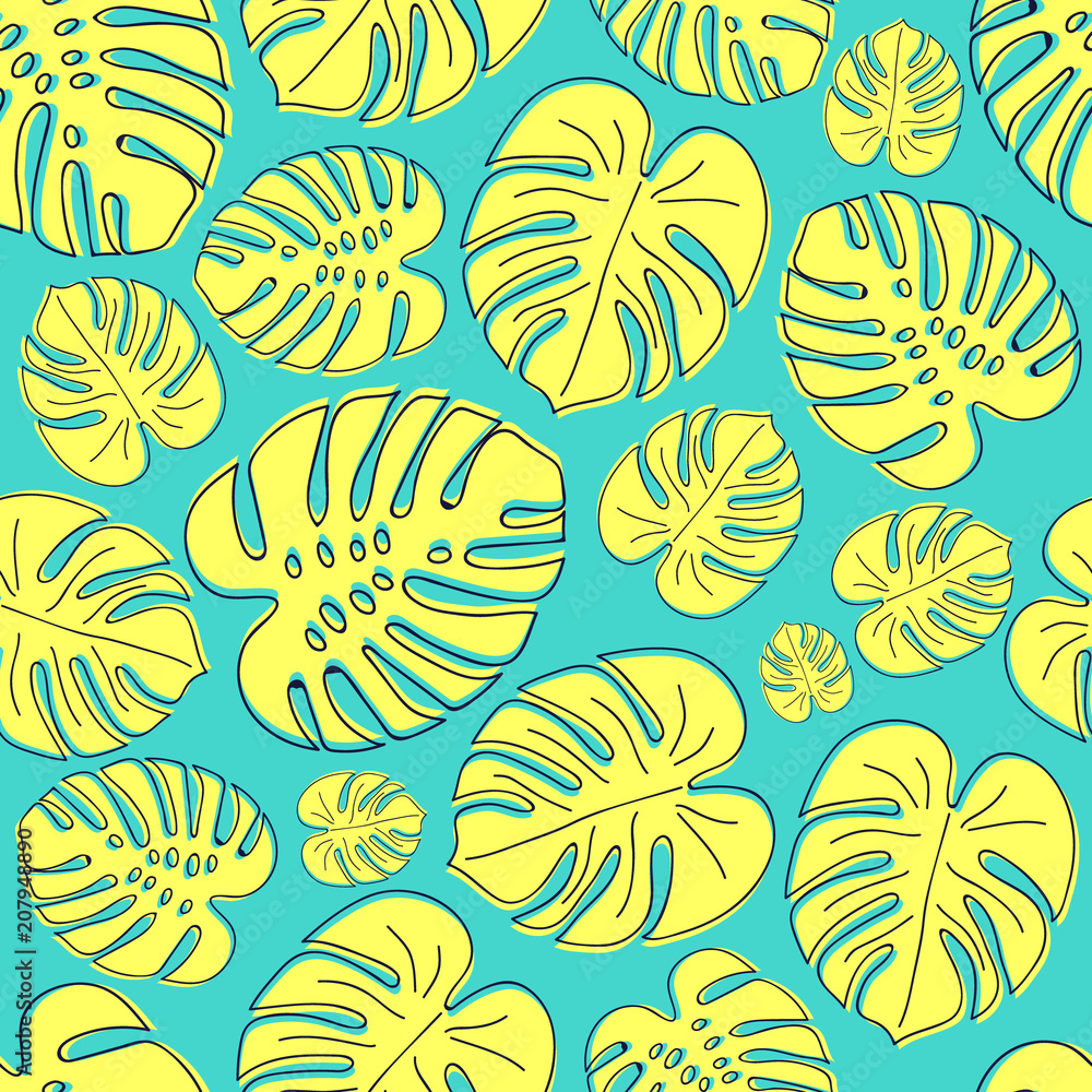 Fototapeta premium Seamless pattern with tropical leaves. Vector.