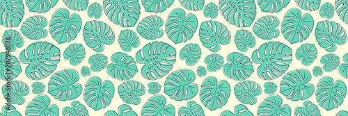 Summer background with tropical leaves. Vector.