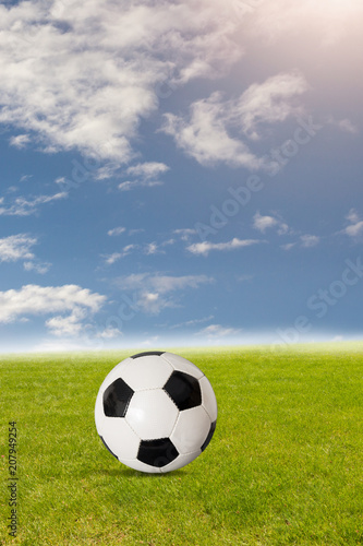  Fußball liegt auf dem Rasen vor blauem Himmel © OFC Pictures