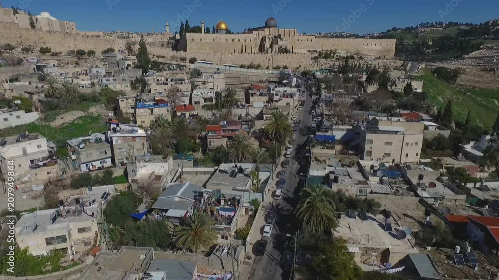 Aerial Fly Jerusalem Alleys Villages And Old City To Temple Mount Western Wall Aerial Fly Jerusalem Alleys Villages And Old City To Temple Mount Western Wall