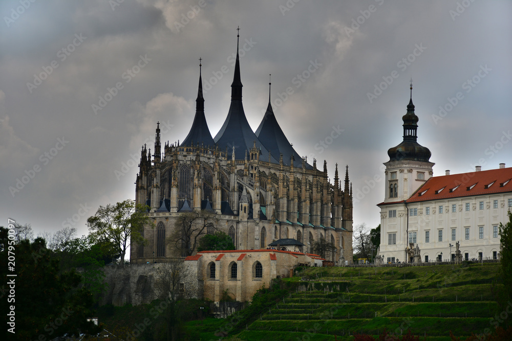 Kutna hora cathedral view. Czech architecture. 