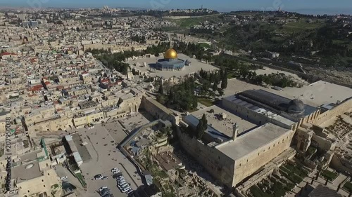 Aerial Fly Jerusalem Alleys Villages And Old City To Temple Mount Western Wall
