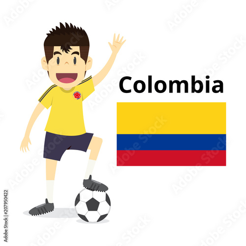 Colombia nation team cartoon,football World,country flags. 2018 soccer world,isolated on white background. vector illustration
