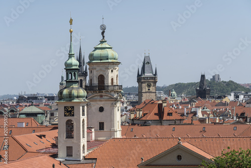 view of the roofs of houses in the historic center of Prague, Czech Republic