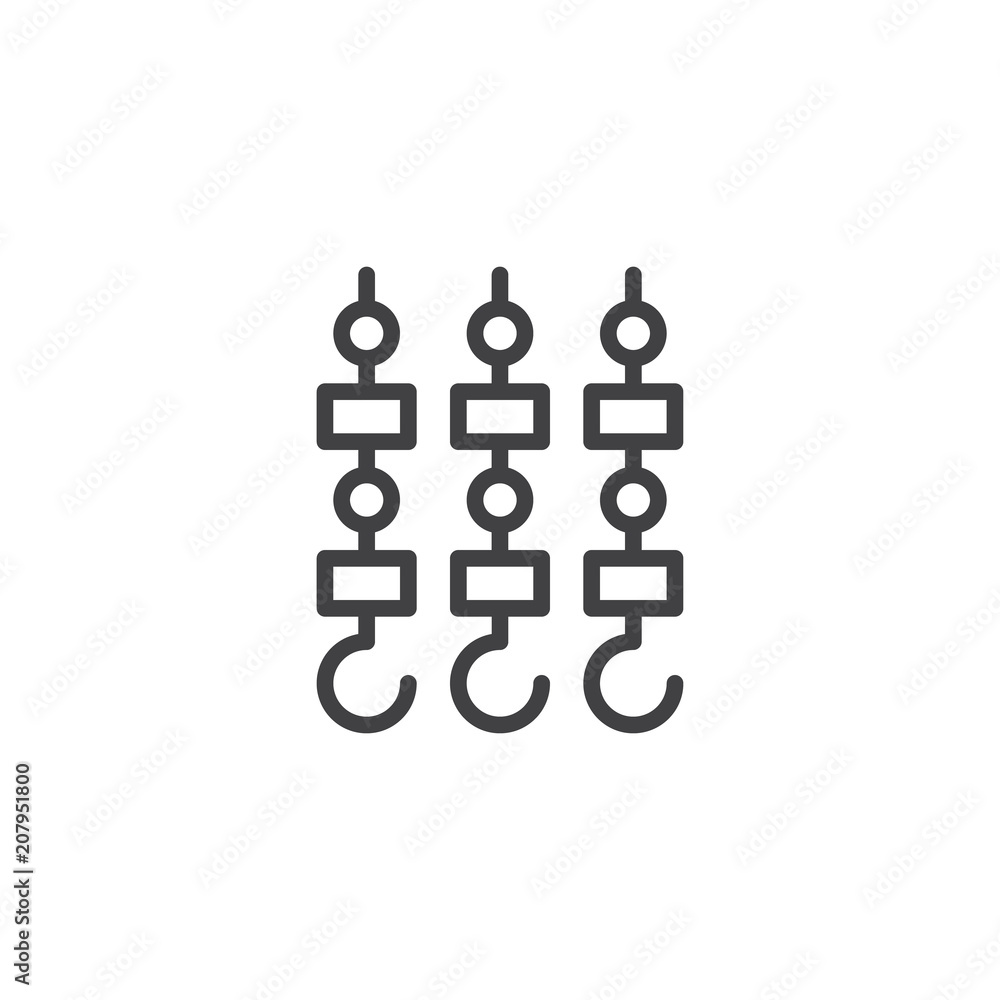Shish kebab outline icon. linear style sign for mobile concept and web design. Skewer simple line vector icon. Barbecue symbol, logo illustration. Pixel perfect vector graphics Shish kebab outline icon. linear style sign for mobile concept and web design. Skewer simple line vector icon. Barbecue symbol, logo illustration. Pixel perfect vector graphics