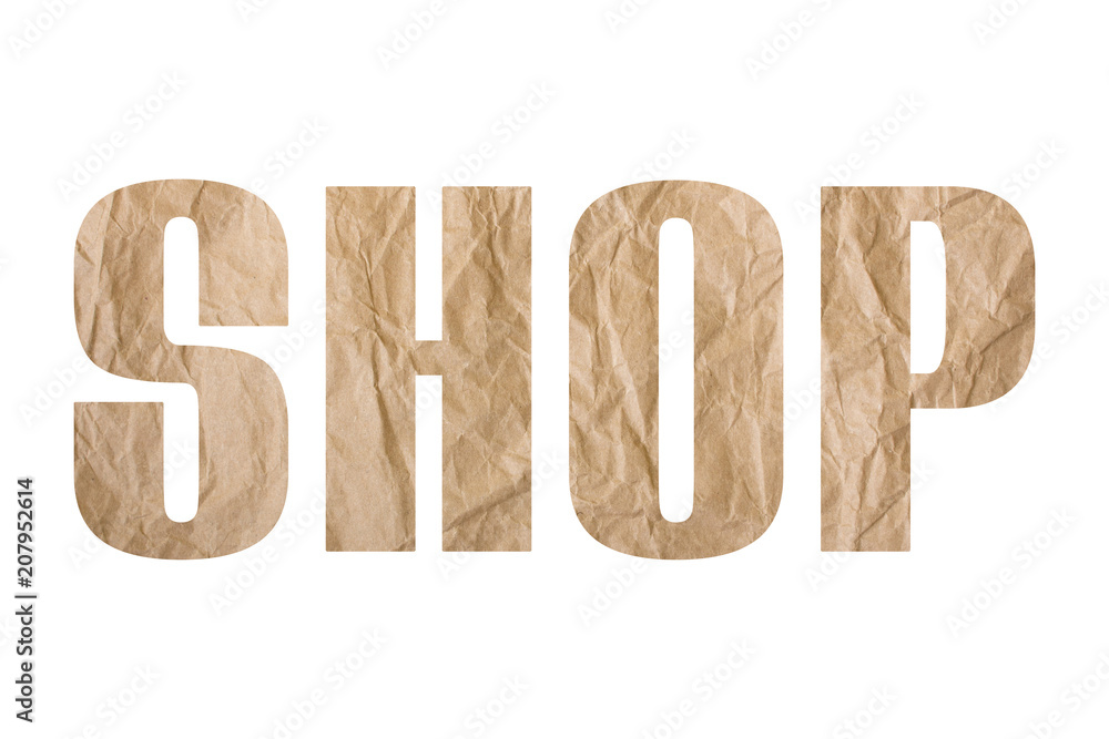 SHOP word with wrinkled paper texture SHOP word with wrinkled paper texture