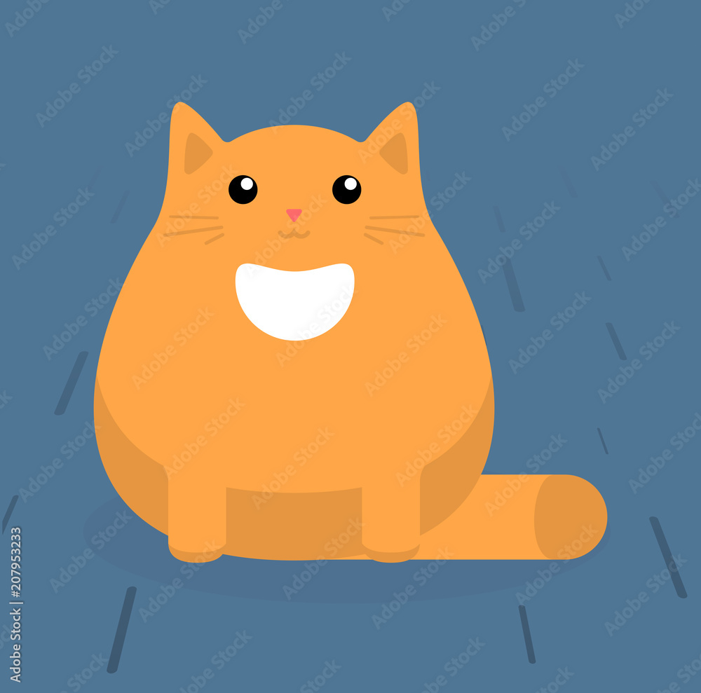 Cute sitting cat. Red cat with white stains. Flat vector illustration Cute sitting cat. Red cat with white stains. Flat vector illustration