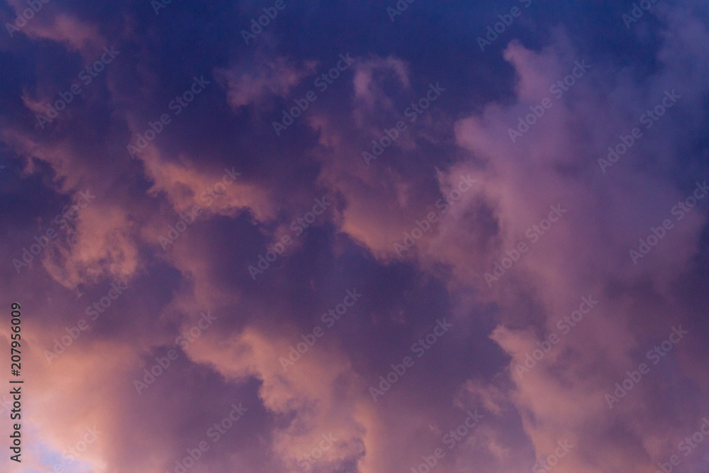 close up of dramatic and colorful cloudy sunset sky